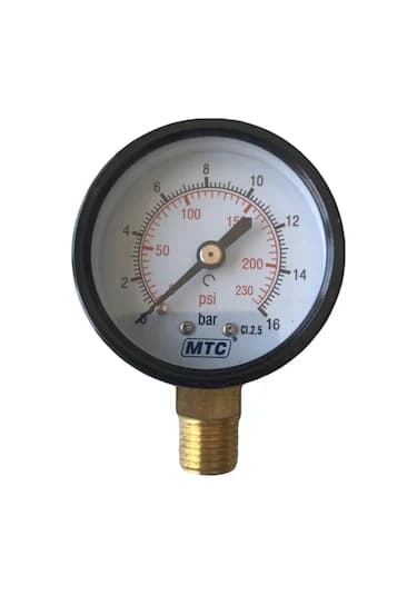 MTC Manometre – 0–16 bar, Alttan Çıkışlı