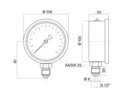 Pakkens Gliserinli Manometre – Ø100 mm, 0–25 bar, Alttan Bağlantı G1/2"