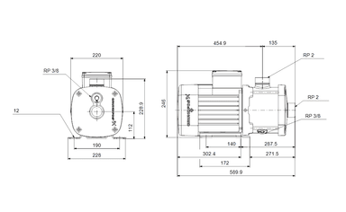 Grundfos CM15-4 A-R-G-E-AQQE F-A-A-N Yatay Çok Kademeli Santrifüj Pompa (Trifaze)