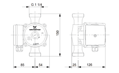 Grundfos UP20-45 N 150 Paslanmaz Gövdeli Sirkülasyon Pompası (1x230V)