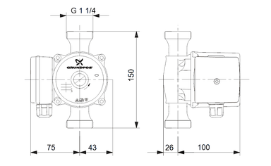 Grundfos UP20-30 N 150 Paslanmaz Gövdeli Sirkülasyon Pompası (1x230V)