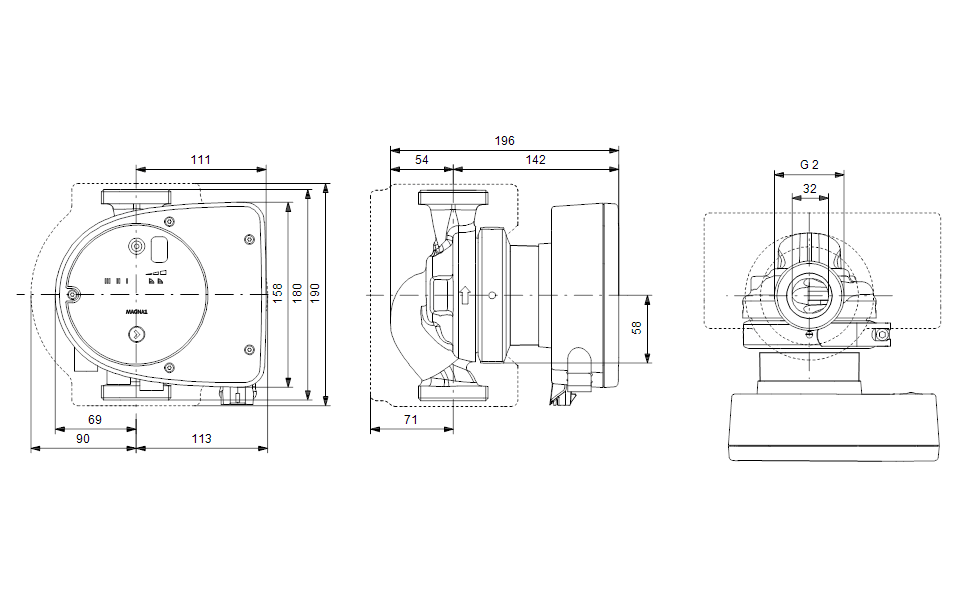 Grundfos MAGNA1 32-80 180 Frekans Kontrollü Sirkülasyon Pompası (1x230V)